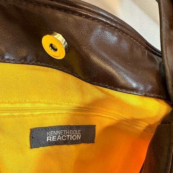 Kenneth Cole Reaction Womens Large Shoulder Hand Bag Hobo Leather Fabric Yellow - Picture 8 of 12